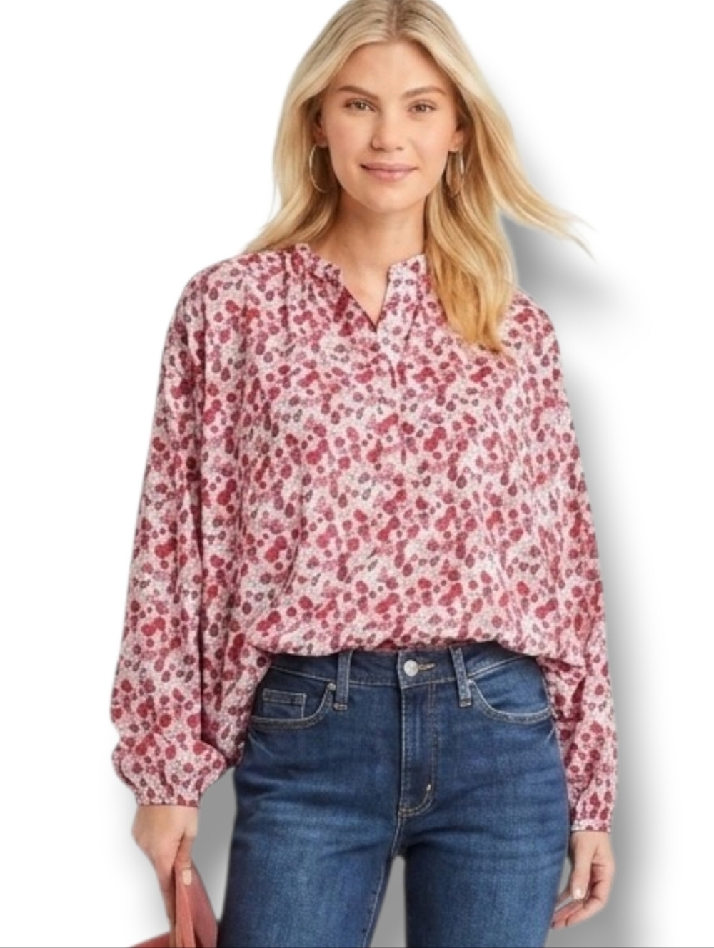 Universal Thread Womens Floral Balloon Sleeve Quarter Button Blouse Medium NWOT